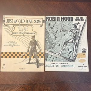 Vtg ROBIN HOOD Theme Song JUST AN OLD LOVE SONG Piano Sheet Music 1922 1962